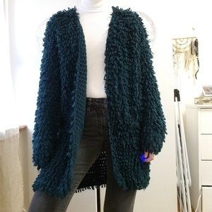 NWOT teal blue green shaggy sweater jacket